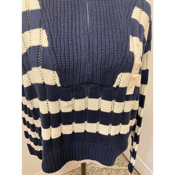 Brand New A New Day Women's Size Medium Navy Blue Cream Pullover Sweater 1/4 Zip - Picture 3 of 13